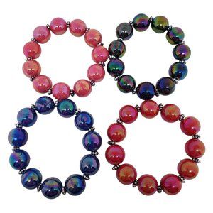 Lot of 4 Garold Miller Beaded Stretch Bracelets Iridescent Purple Blue Red Pink